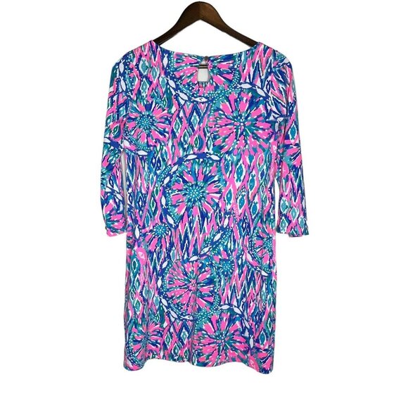 Lilly Pulitzer Shake it Up 3/4 Sleeve Bay Pink and Blue Dress Size Small - Picture 2 of 9